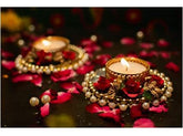 Candle Holder Set Pack of 4, Floral Tealight Candle Holders Set, Indian Home Decoration , Tea Light Candle Holders, Diwali Pooja Accessories